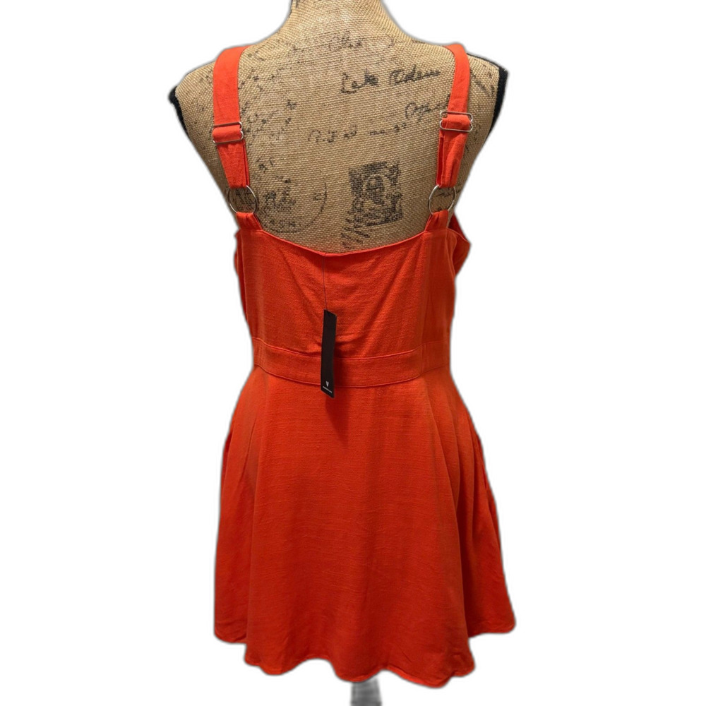 NWT Lulu's Sunny Personality Button Front Sundress Orange Linen Blend Large - Picture 5 of 7